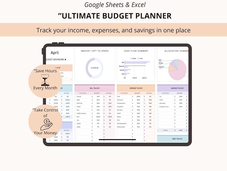 Budget Planner Spreadsheet | Google Sheets Excel Monthly, Weekly ...
