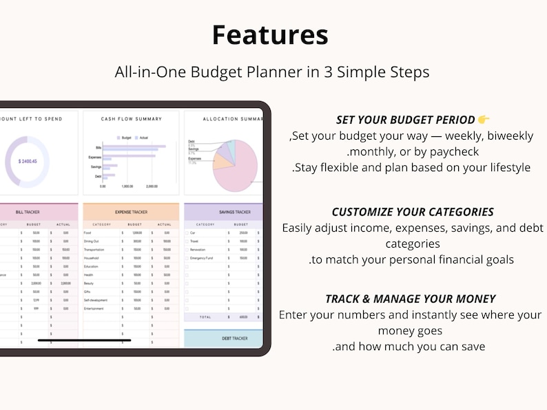 Budget Planner Spreadsheet | Google Sheets Excel Monthly, Weekly ...