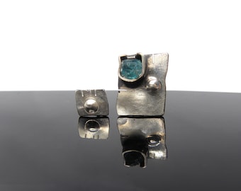 UNIQUE stud earrings, mismatched earrings, apatite jewelry, silver earrings, art jewelry, unique gift, gift for her, designer jewelry, stone