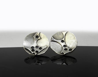 UNIQUE silver earrings, stud earrings, round jewelry, dot jewelry, art jewelry, gift for her, gift for women, birthday gift, handmade gift