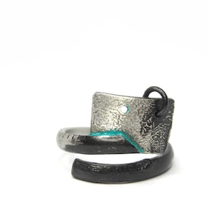 Unique silver Wrapped Ring with apatite: Contemporary Design with Blackened Finish