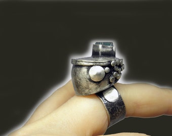 Anillo ÚNICO, joyería de mujer de plata, anillo de apatita cruda, anillo artesanal, joyería esculpida, anillo de declaración, de diseñador