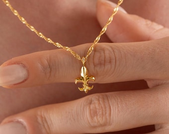Fleur de Lis Necklace, Gold Plated Minimalist French Pendant, Lily Symbol Necklace, Protection Jewelry, Gift for Her, Christmas Gift