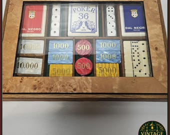 Dal Negro Poker Domino Set – Burl Wood Case, Mother-of-Pearl Chips, Italian Luxury