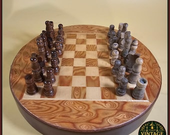 Dal Negro Vintage Rundes Holzschachset - Kreisförmiges Brett mit zwei Schiebeschubladen