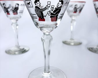Four Vintage Libbey Pickwick Martini Glasses
