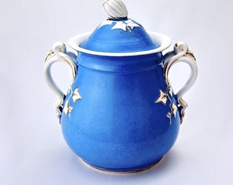 Antique 1800s Victorian Bridgwood and Son Porcelain Ironstone Blue Sugar Bowl with Tea Leaf Design