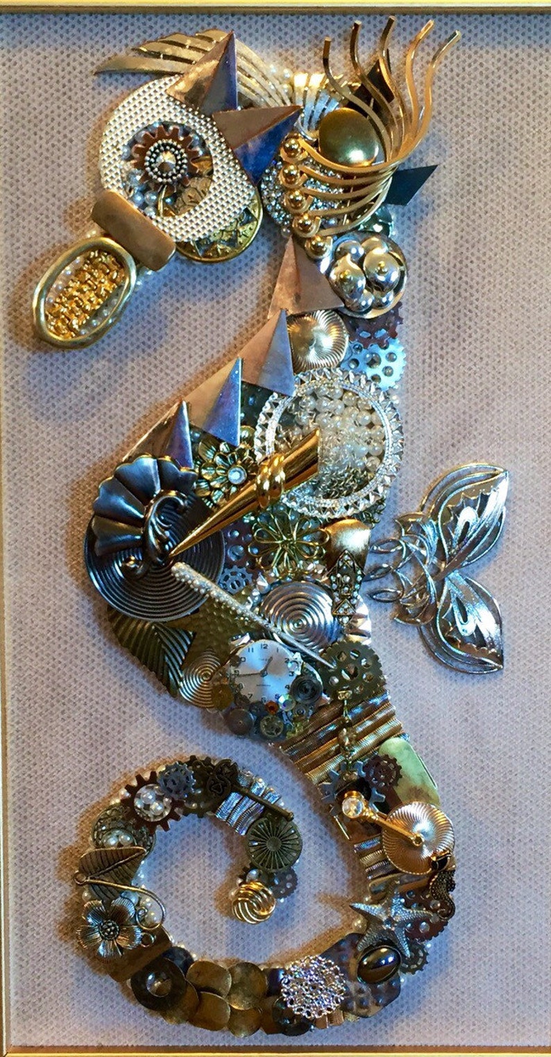 Beautiful Vintage Framed Jewelry Art Handmade Seahorse Etsy