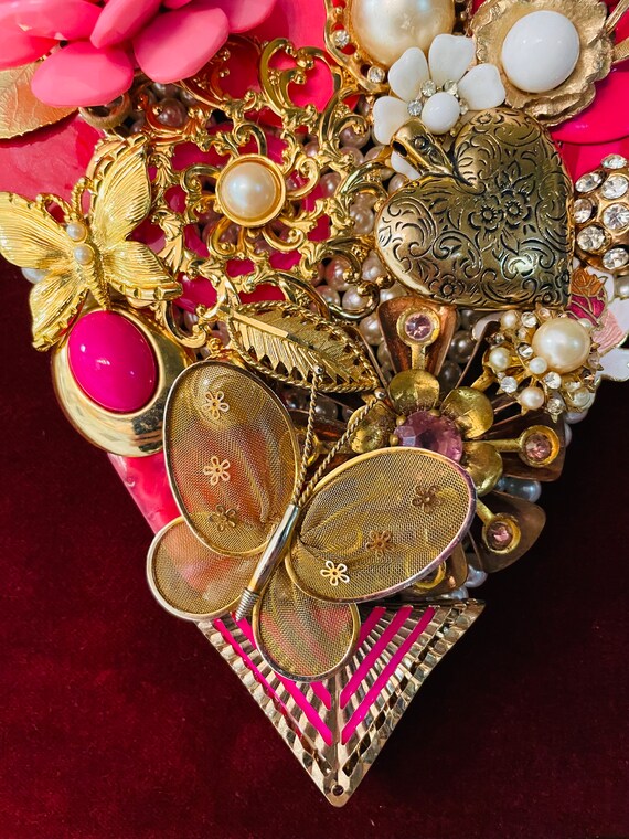 Beautiful Vintage Jewelry Framed Art Handmade Heart Collage Art Wall Art Decor One of a Kind Gift Artwork Etsy UK