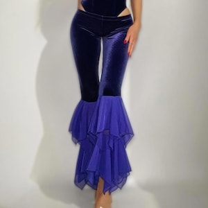 Pantaloni a zampa d'elefante in chiffon vintage Fairycore e pantaloni a zampa di elefante in velluto