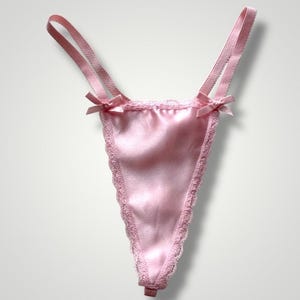 Coquette Pink Lace Thong: 90s High-Leg Satin Panty, USA-Made Deadstock