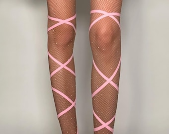 Balletcore Pastel Pink Solid Garter Leg Wrap Set | Cosplay Lingerie Accessory