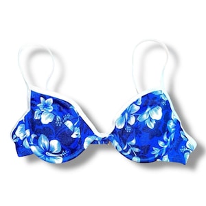 90s Floral Push Up Bikini Top, Underwire Padded Swimsuit Bra