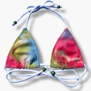 Knappes Boho texturiertes Tie Dye Perlen knappes Dreieck Micro-Bikini-Oberteil - DENALI BRAND