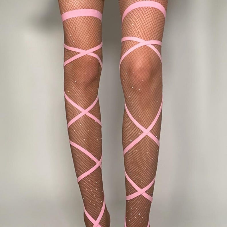 Diamanté Embellished Beige | Espresso, Fishnet Pantyhose Curve-Clinging Tights, Coquette image 8