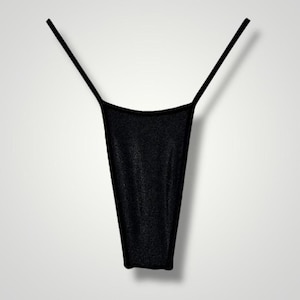Y2K Solid Shimmer T-String Thong Bikini Bottom – Deadstock USA-Made (S/M) Skimpy Micro Swimsuit Double Lined - Exotic Minimalist Coquette