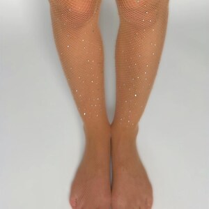 May include: A pair of nude fishnet tights with small silver glitter dots.