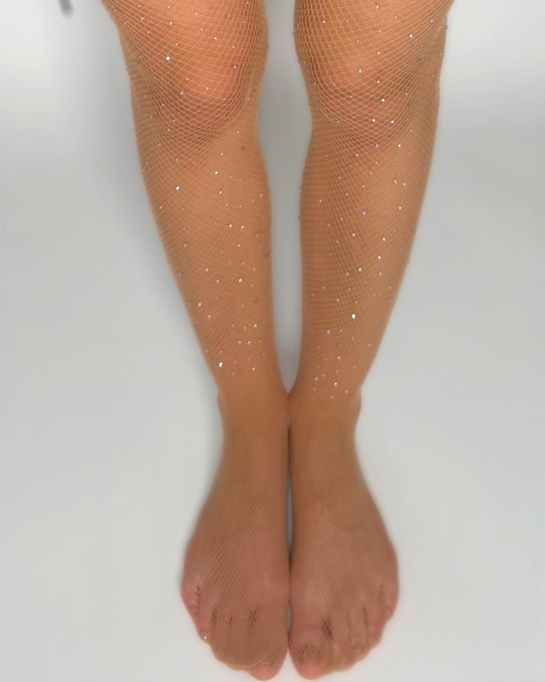 May include: A pair of nude fishnet tights with small silver glitter dots.