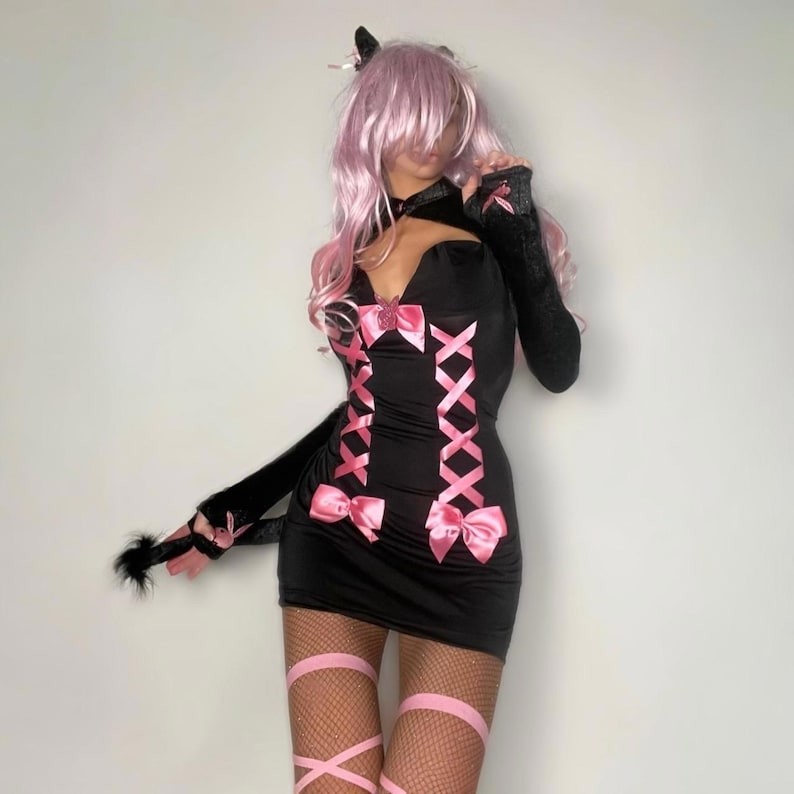 Conjunto de disfraz de cosplay de gatita sexy de la marca Playboy Y2K genuino imagen 3