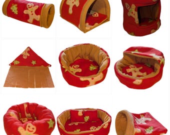 Guinea Pig Fleece Hidey Christmas Gingerbread Print. Cuddle Cup, Tunnel, Snuggle Sack, Corner Forest, Sofa, Foam Tunnel, Hammock, Postbox