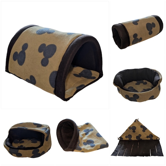 Guinea Pig Fleece Hidey Khaki Mouse Face Print Fleece. Cuddle Cup, Boned Tunnel, Snuggle Sack, Corner Forest, Foam Tunnel, Hooded Cuddle Cup
