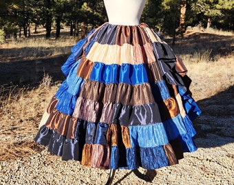 Peacock Skirt, 7 Tier -- Western Bluebird Theme, Blues, Coppers, Champagne