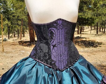 Pre-Order Dragonfly Corset for 6/15-6/30 - Black & Purple Patchwork - Solid Front