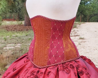 Rita Corset - Size 28 - Burgundy, Rusty Red, Copper - Solid Front