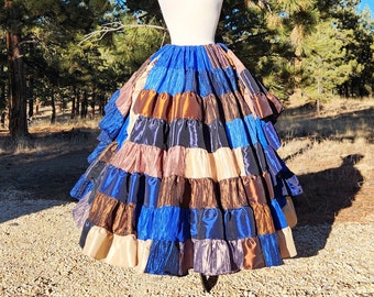 Peacock Skirt, 8 Tier -- Western Bluebird Theme, Blues, Coppers, Champagne