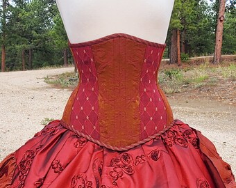 Rita Corset - Size 26 - Burgundy, Rusty Red, Copper - Solid Front