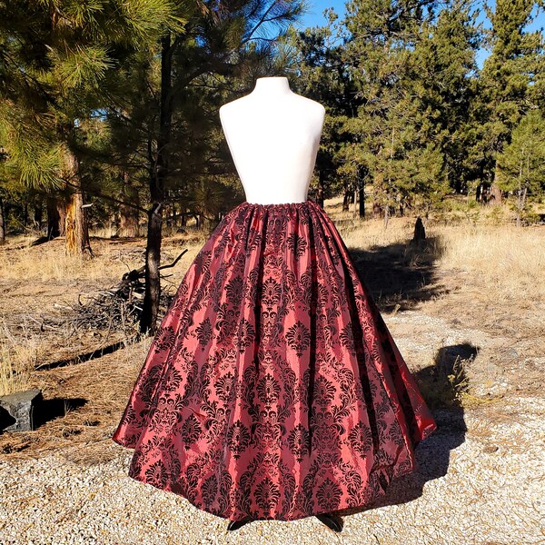 Jane Skirt - Dark Red/Black Damask, 40.5" Length