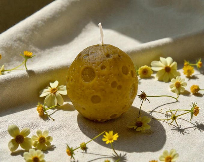 Beeswax Moon Candle – Handmade, Natural, Decorative Candle for Home