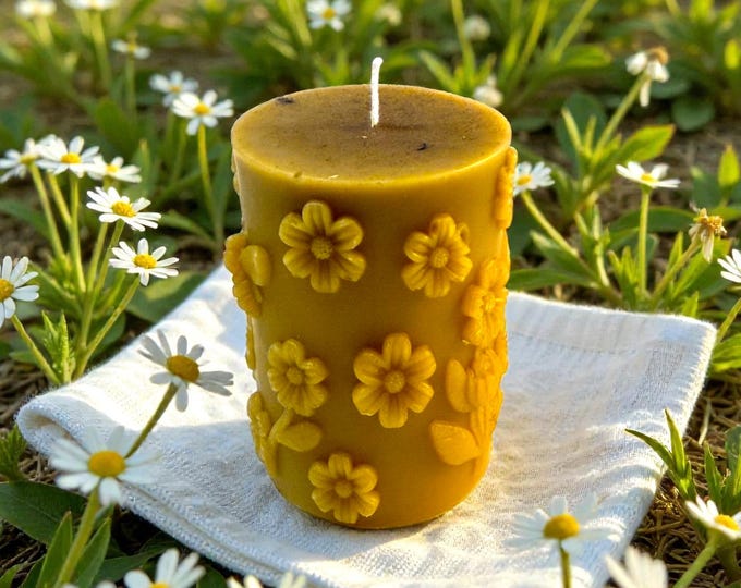 Beeswax Spring Flowers and Bees Candle – Handmade, Natural, Decorative Candle for Home