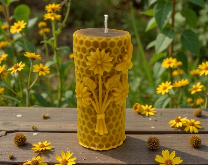 Beeswax Flower bouquet & Bees Candle – Handmade, Natural, Decorative Candle for Home