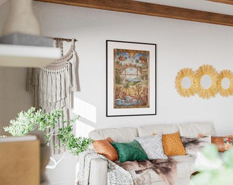 California Mythology Mural Print, Golden Gate Hollywood Vintage Style Wall Art Decor
