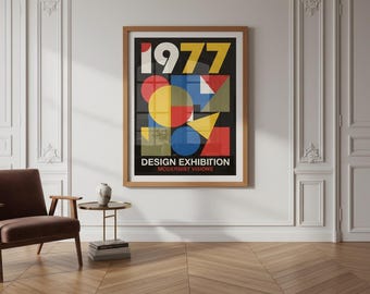 1977 Modernist Visions Design Exhibition Poster - Bauhaus Style Geometric Wall Art