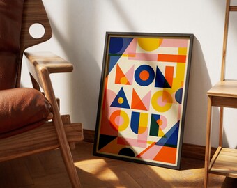 Mon Amour Geometric Print, Abstract Bauhaus Poster (Digital Download)