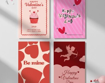 Printable Valentine's Day Cards - Set of 4 Designs (Digital Download)