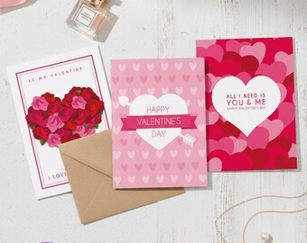 Valentine's Day Cards Set – Heart & XOXO Designs (Instant Download)