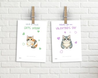 Printable  Funny Cat Pun Valentine Cards - Set of 4 Breed-Specific Cards