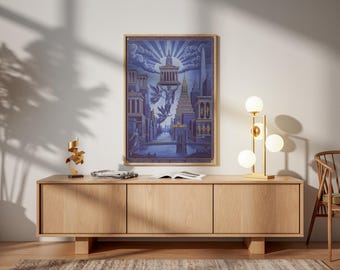 New York-Olympia Art Print - Vintage Mythology Poster - Greek Gods in New York City Wall