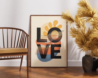 Modern Abstract LOVE Wall Art Print, Minimalist Home Decor (Digital Download)