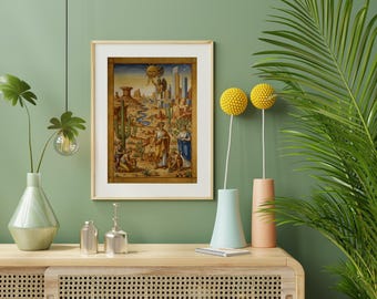 Allegorical Phoenix Arizona Art Print - Vintage Style Desert Landscape with Classical Figures & Modern City