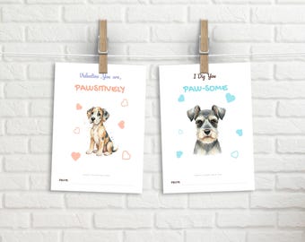 Printable  Dog Valentine's Day Cards Kids Classroom