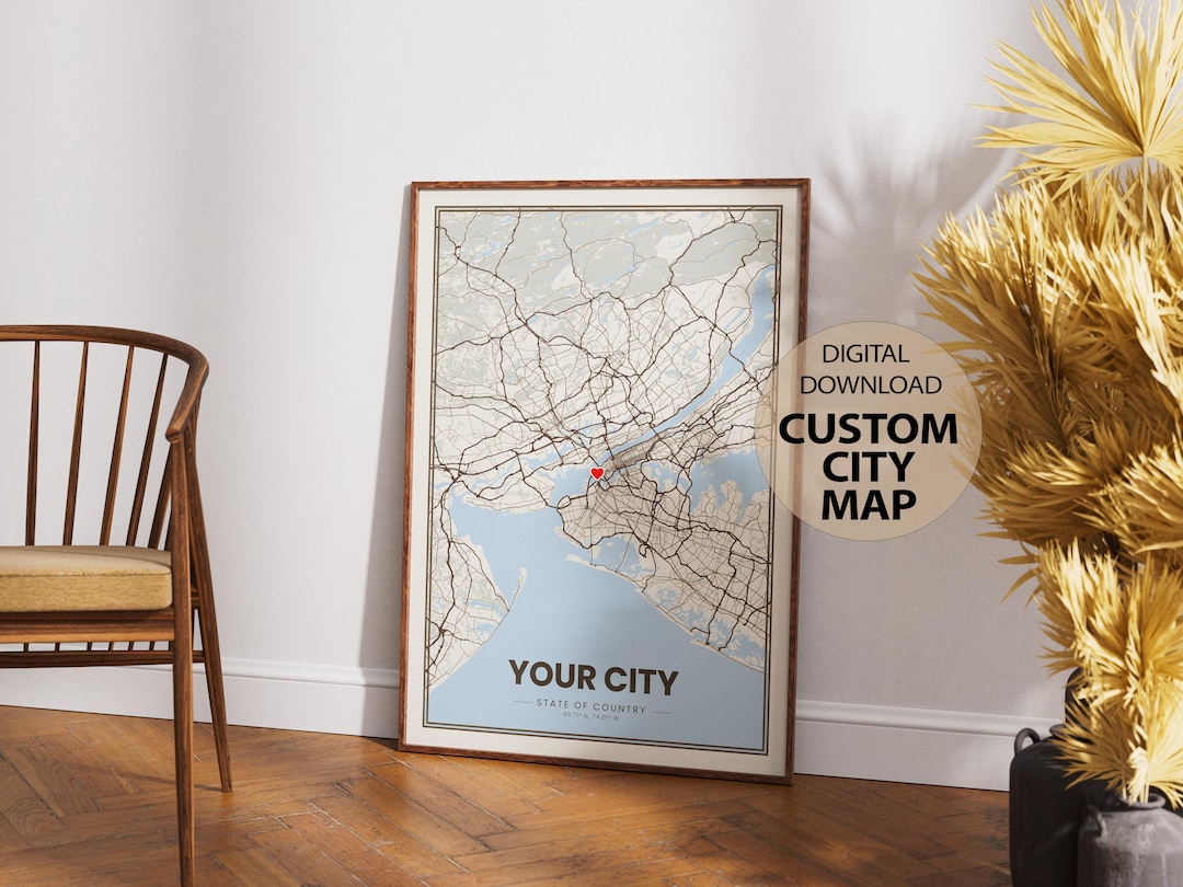 Custom City Map Art Print – Personalized Location Gift (digital ...