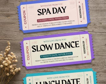 Editable Gift Love Romantic Coupons Template, Last Minute Adult Valentines, Printable Birthday Coupon Book