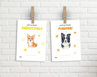 Printable  Dog Valentine Cards for Kids, Watercolor Puppy Puns, Digital Download