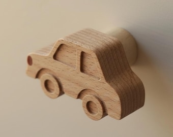 Auto Holzgriff fürs  Kinderzimmer – Holz Möbelgriff handgefertigt | Schubladenknopf & Kommodengriff ideal für IKEA Möbel zB Hemnes, Platsa