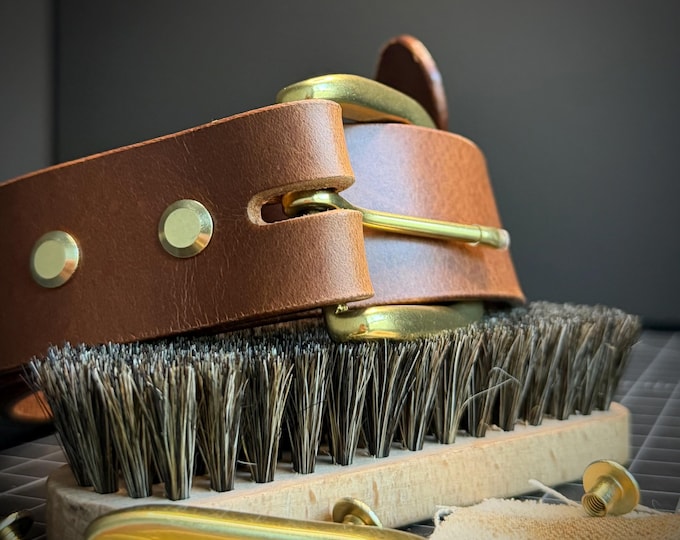 Featured listing image: "The Huckleberry" Buffalo Hide Belt, Solid Brass Hardware