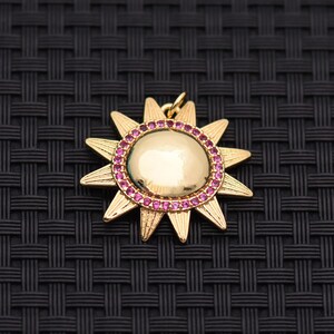 Sunburst Charm Pendant, 18K Gold Filled Ruby CZ Jewelry, Radiant Sun Charm for DIY Necklace Gift Supply 27.5*25mm